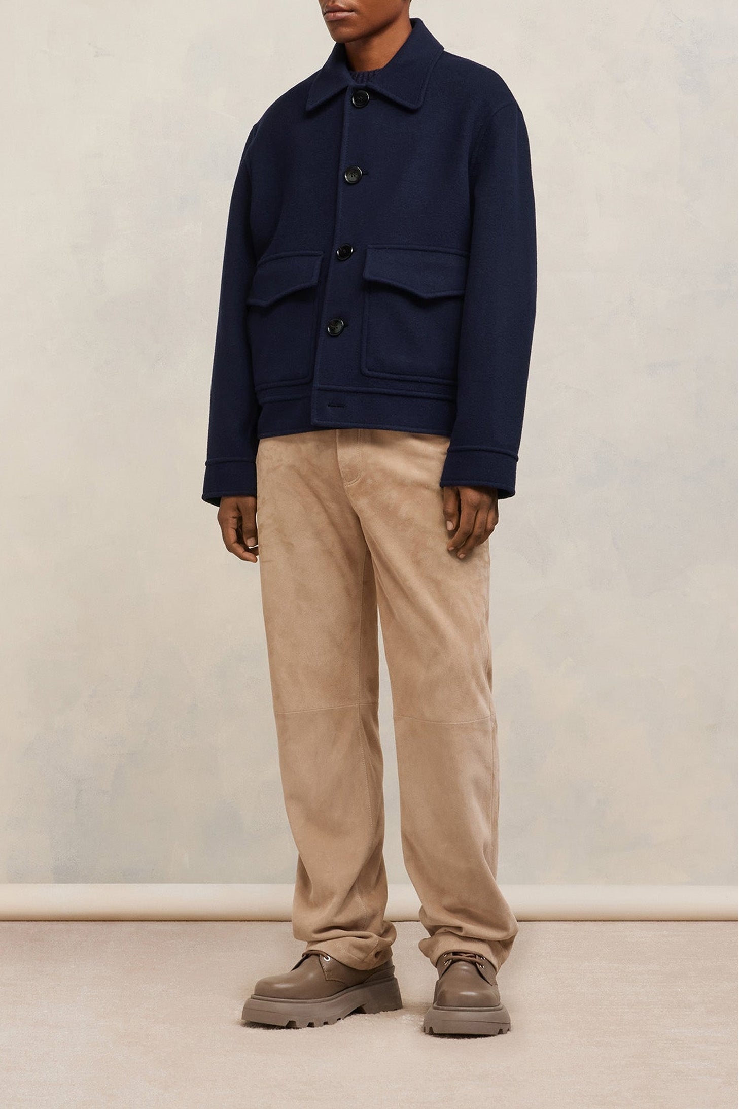 Veste boutonnée à poches en laine et cachemire - Night Blue