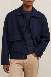 Veste boutonnée à poches en laine et cachemire - Night Blue