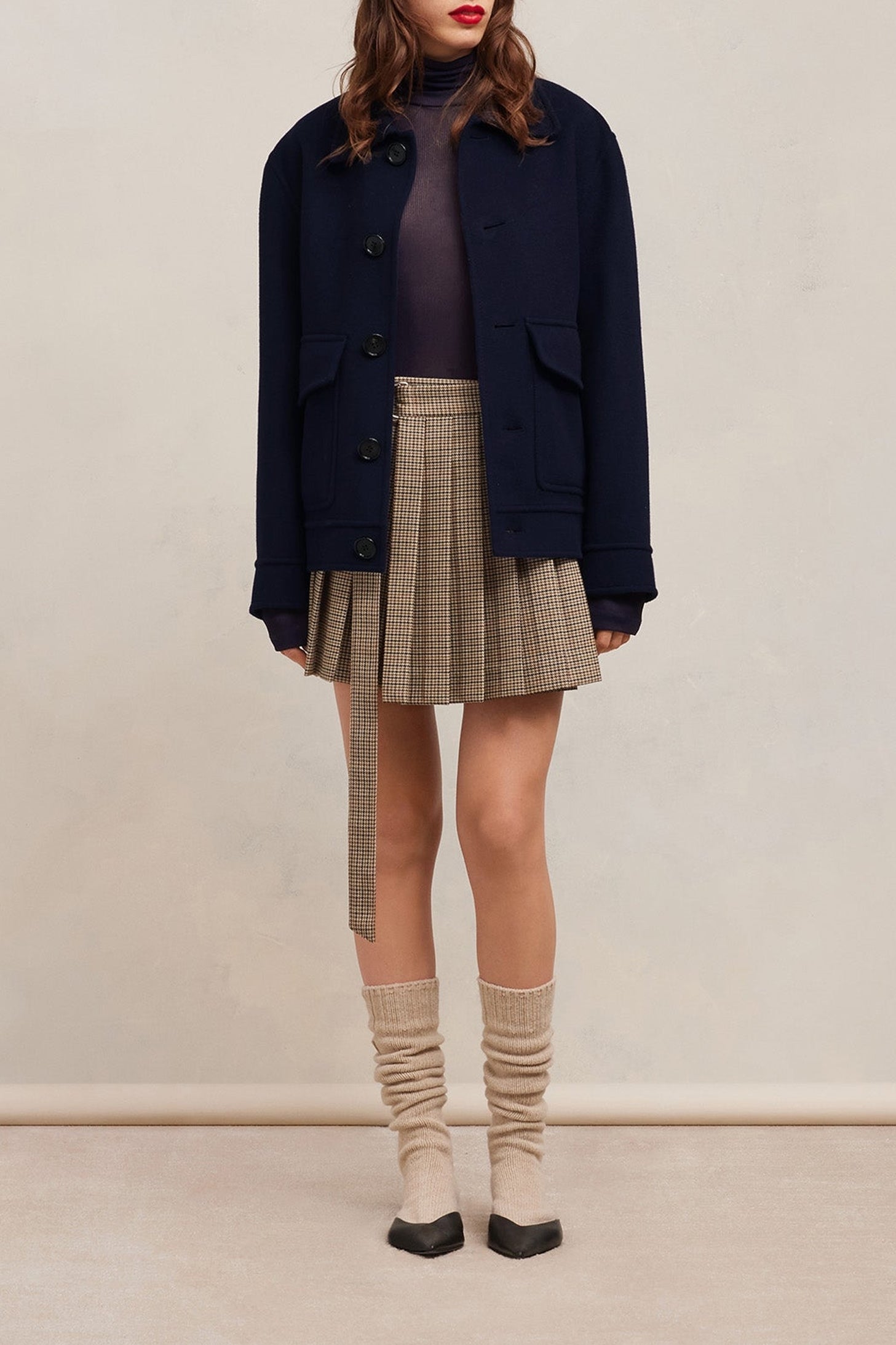 Veste boutonnée à poches en laine et cachemire - Night Blue