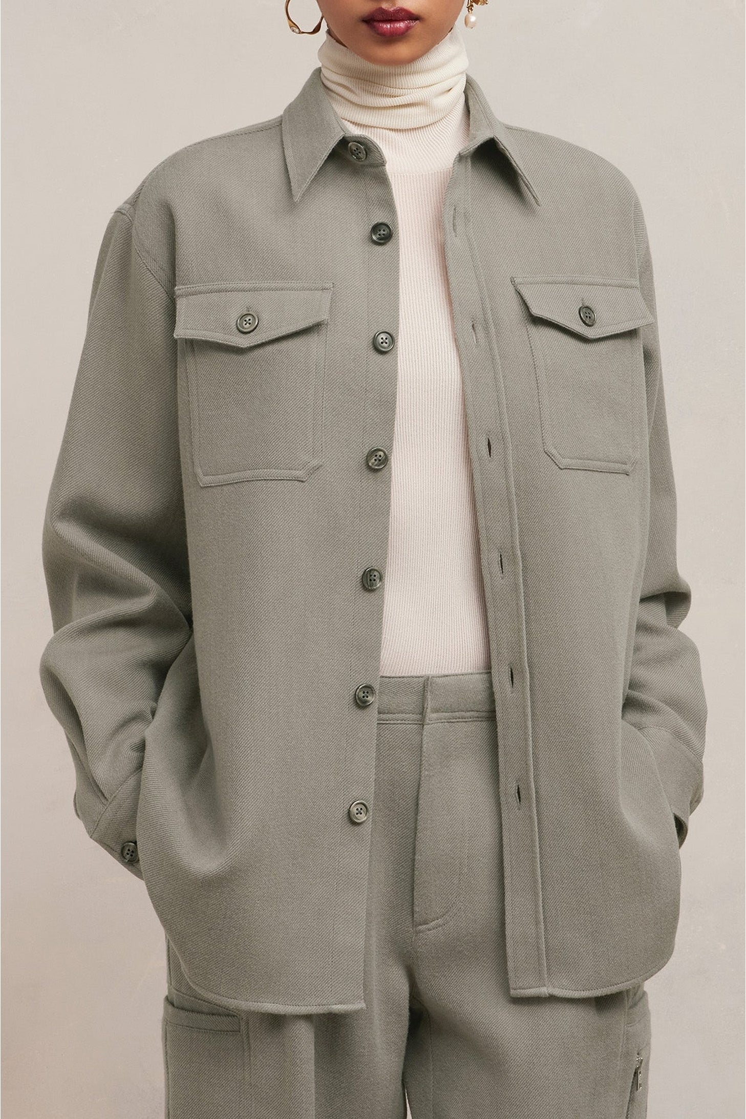 Surchemise à poches en laine - Taupe