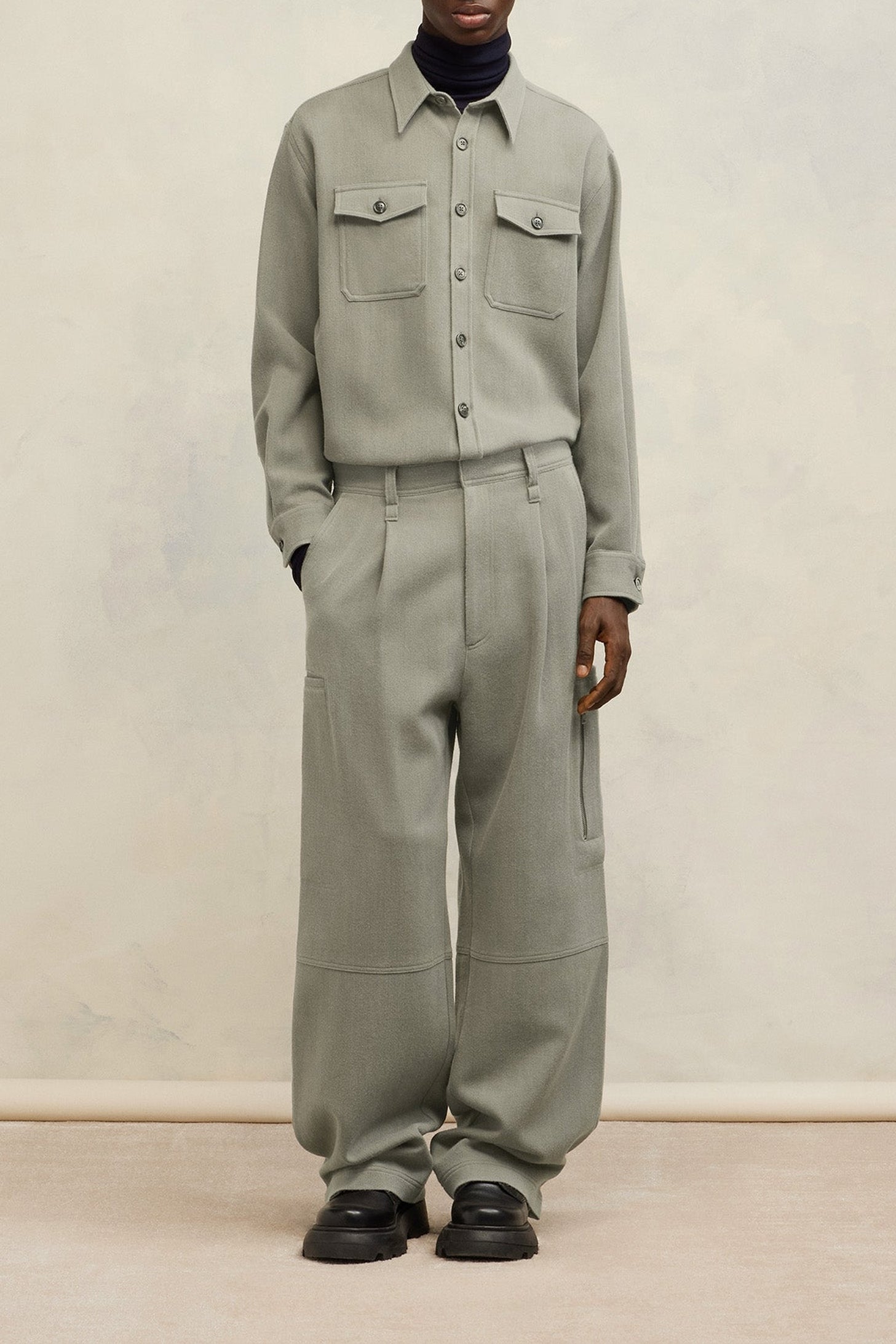 Surchemise à poches en laine - Taupe