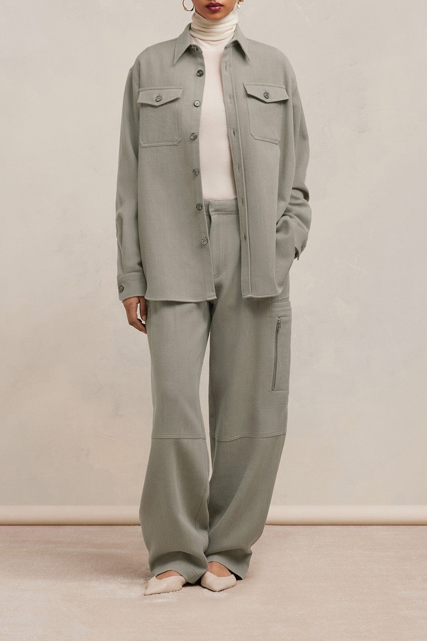 Surchemise à poches en laine - Taupe