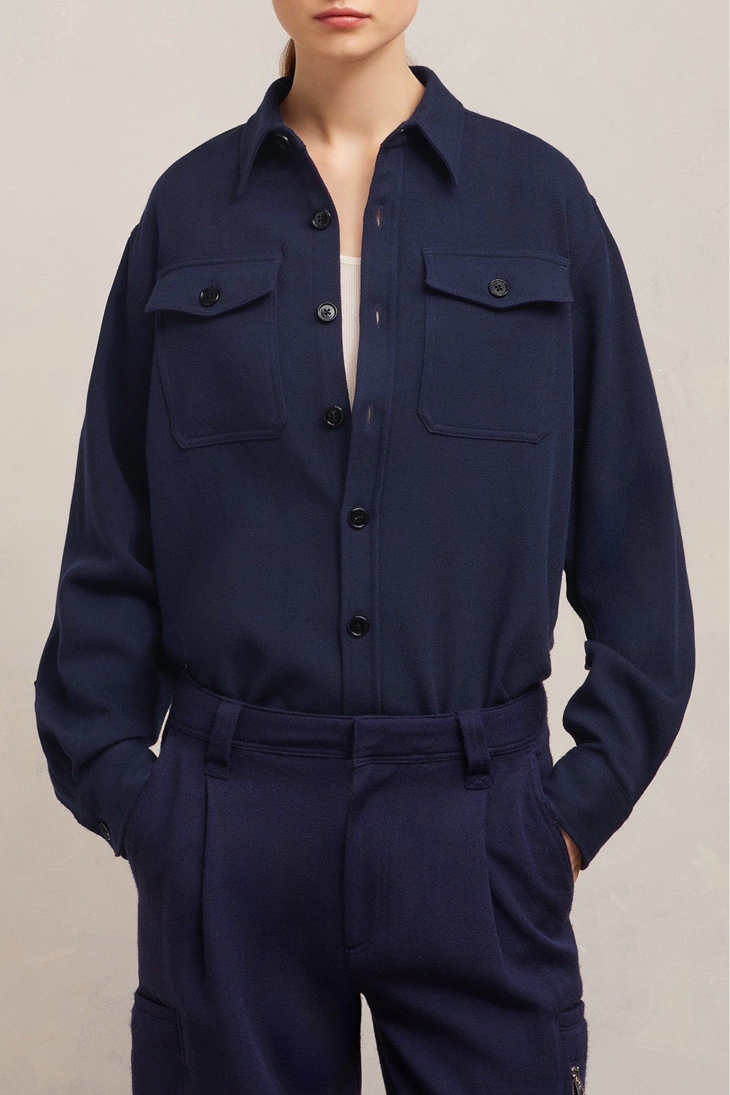 Surchemise à poches en laine - Night Blue