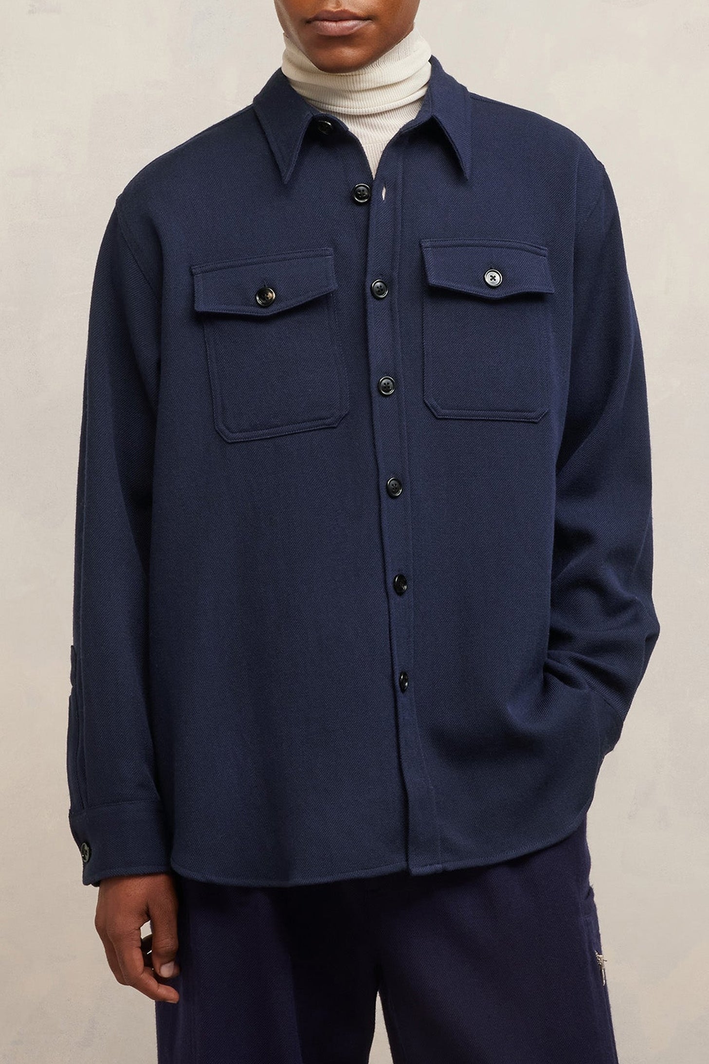 Surchemise à poches en laine - Night Blue