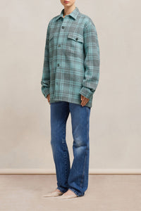 Surchemise oversize avec poches en laine - Aquamarine & Grey