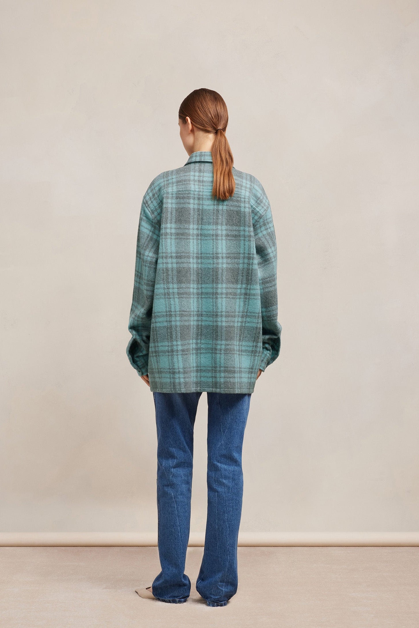 Surchemise oversize avec poches en laine - Aquamarine & Grey