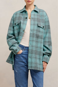 Surchemise oversize avec poches en laine - Aquamarine & Grey