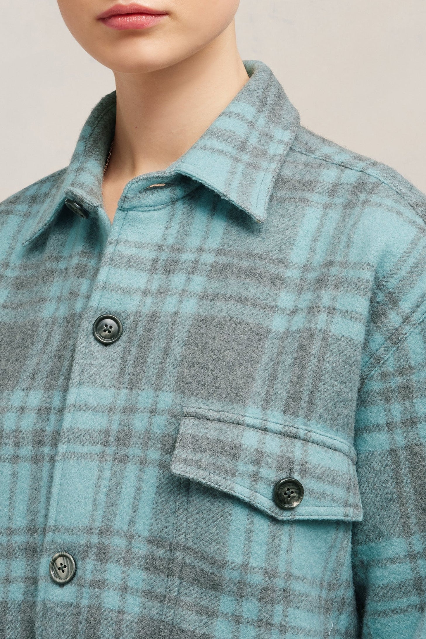 Surchemise oversize avec poches en laine - Aquamarine & Grey