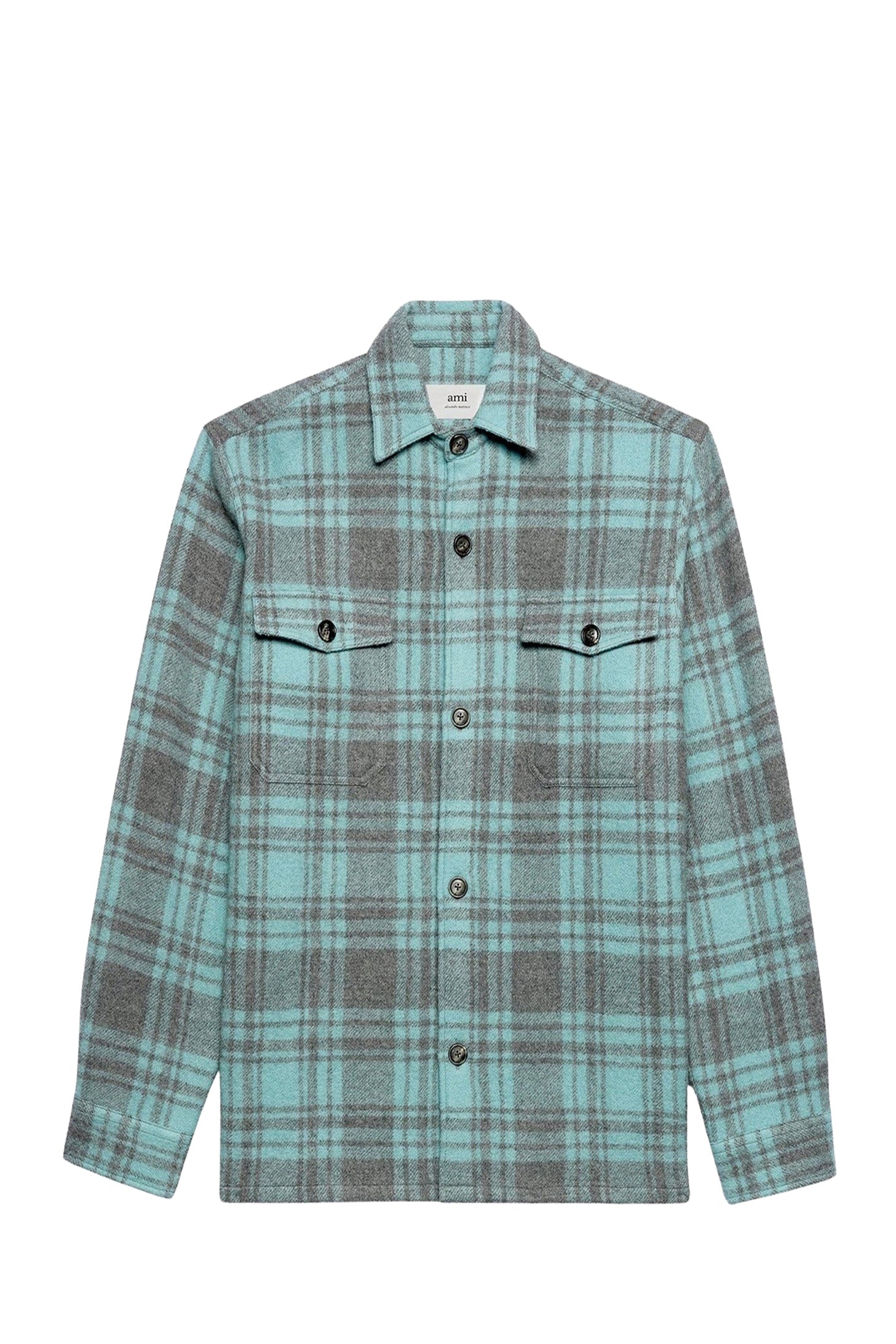 Surchemise oversize avec poches en laine - Aquamarine & Grey