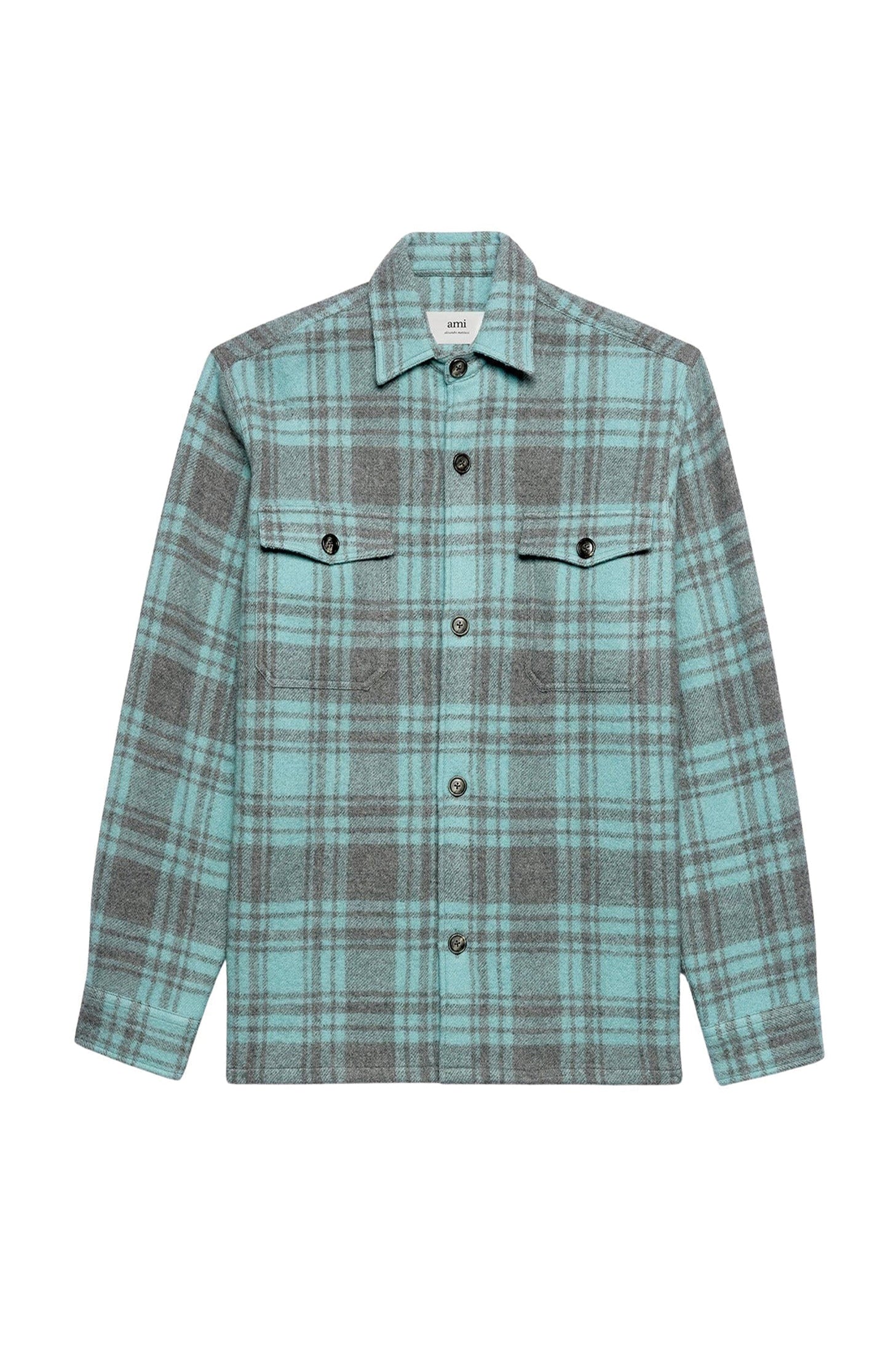 Surchemise oversize avec poches en laine - Aquamarine & Mineral Grey