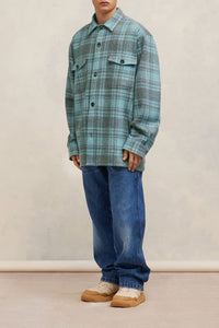 Surchemise oversize avec poches en laine - Aquamarine & Grey