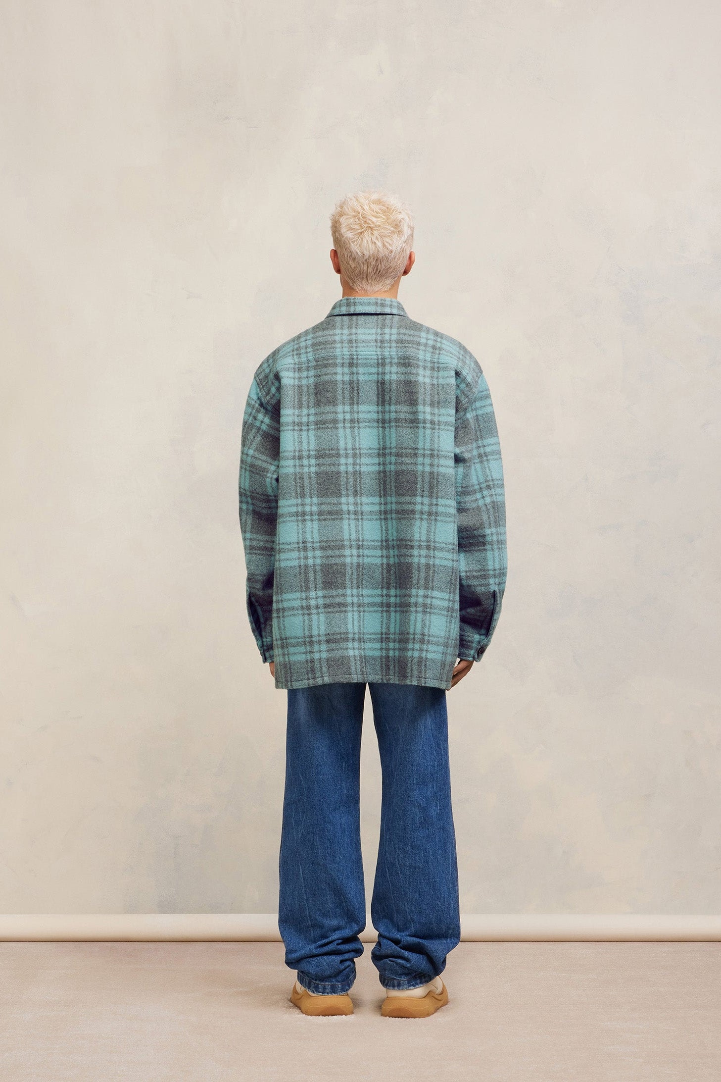 Surchemise oversize avec poches en laine - Aquamarine & Grey