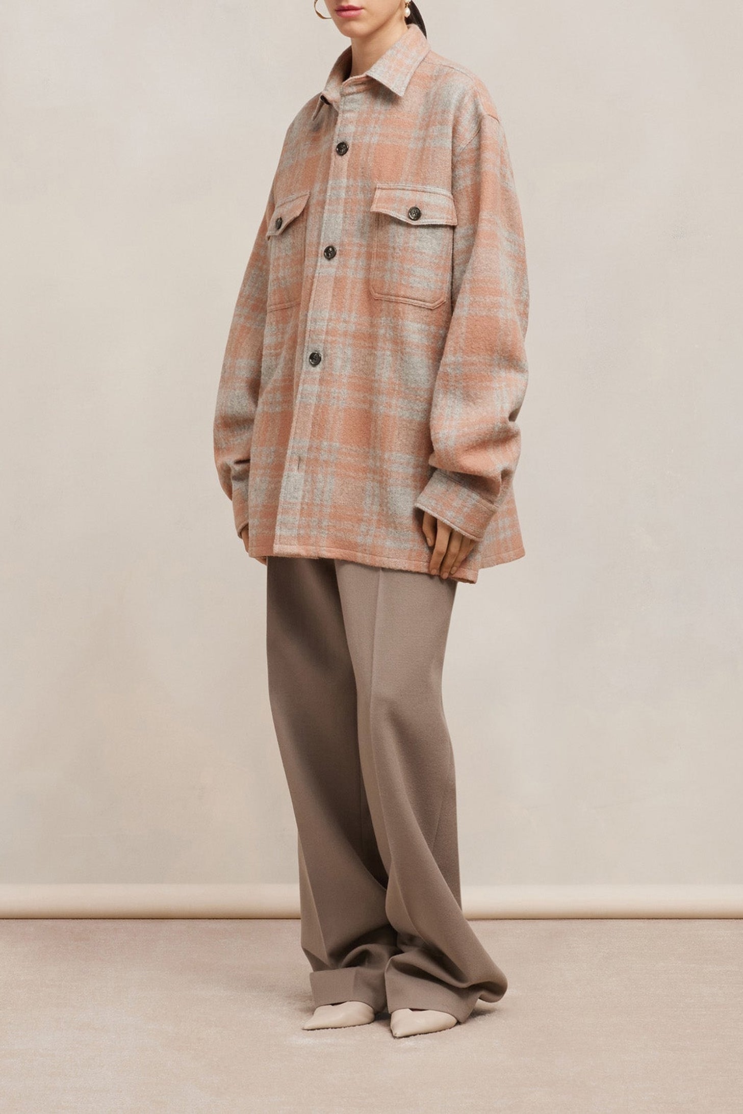 Surchemise oversize avec poches en laine - Powder Pink & Pearl Grey