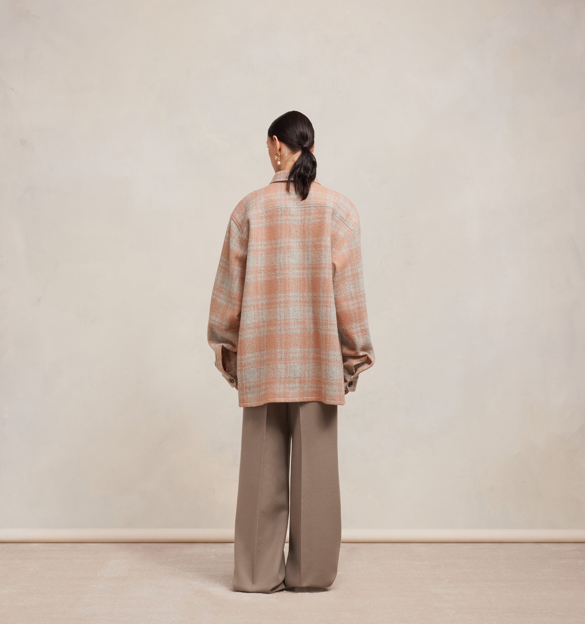 Surchemise oversize avec poches en laine - Powder Pink & Pearl Grey