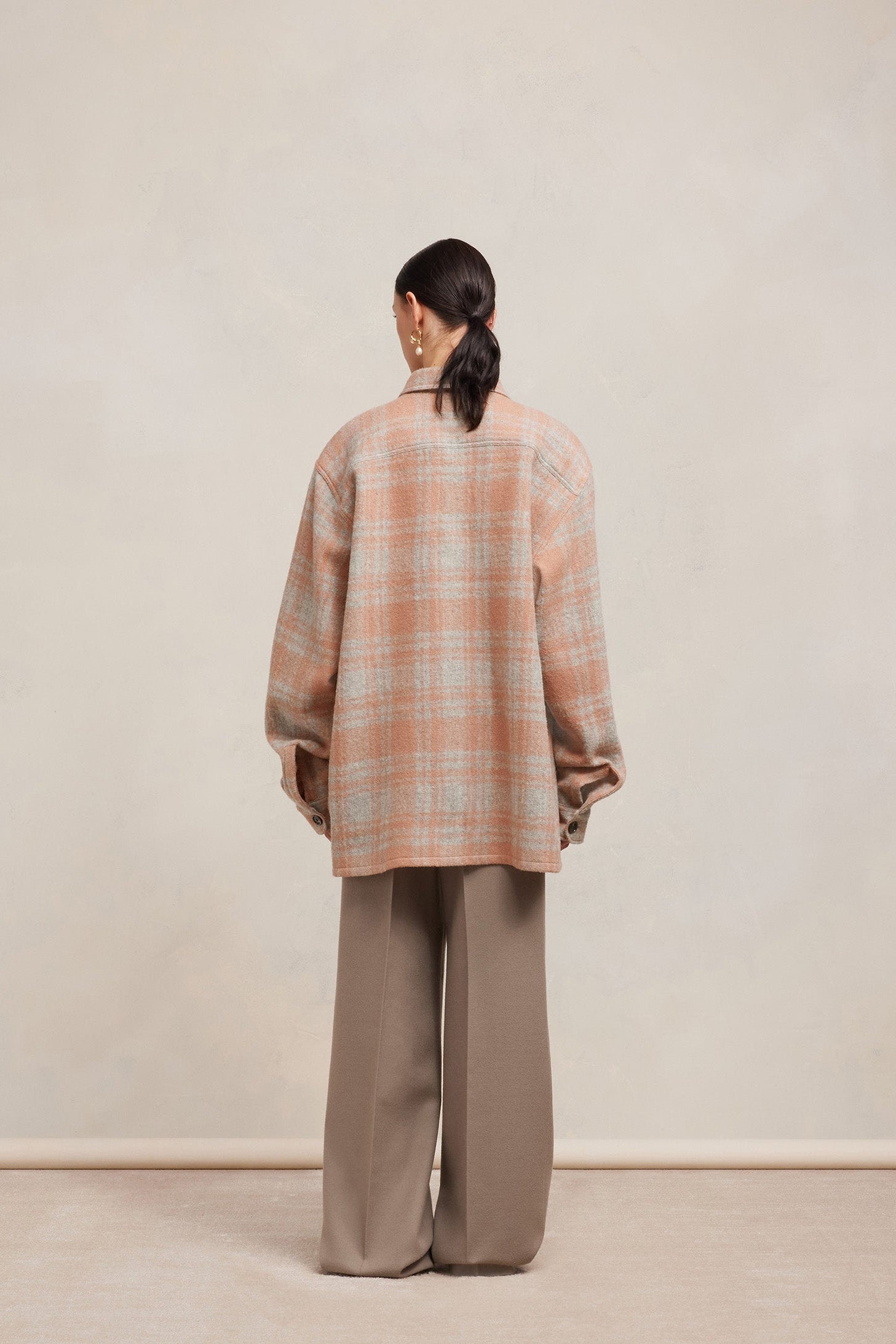 Surchemise oversize avec poches en laine - Powder Pink & Pearl Grey