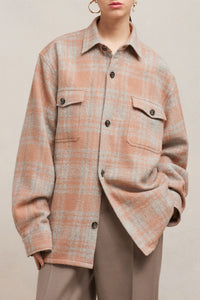 Surchemise oversize avec poches en laine - Powder Pink & Pearl Grey