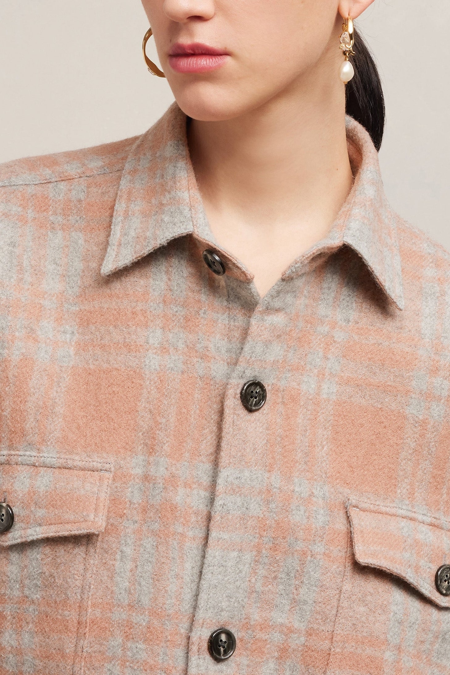 Surchemise oversize avec poches en laine - Powder Pink & Pearl Grey