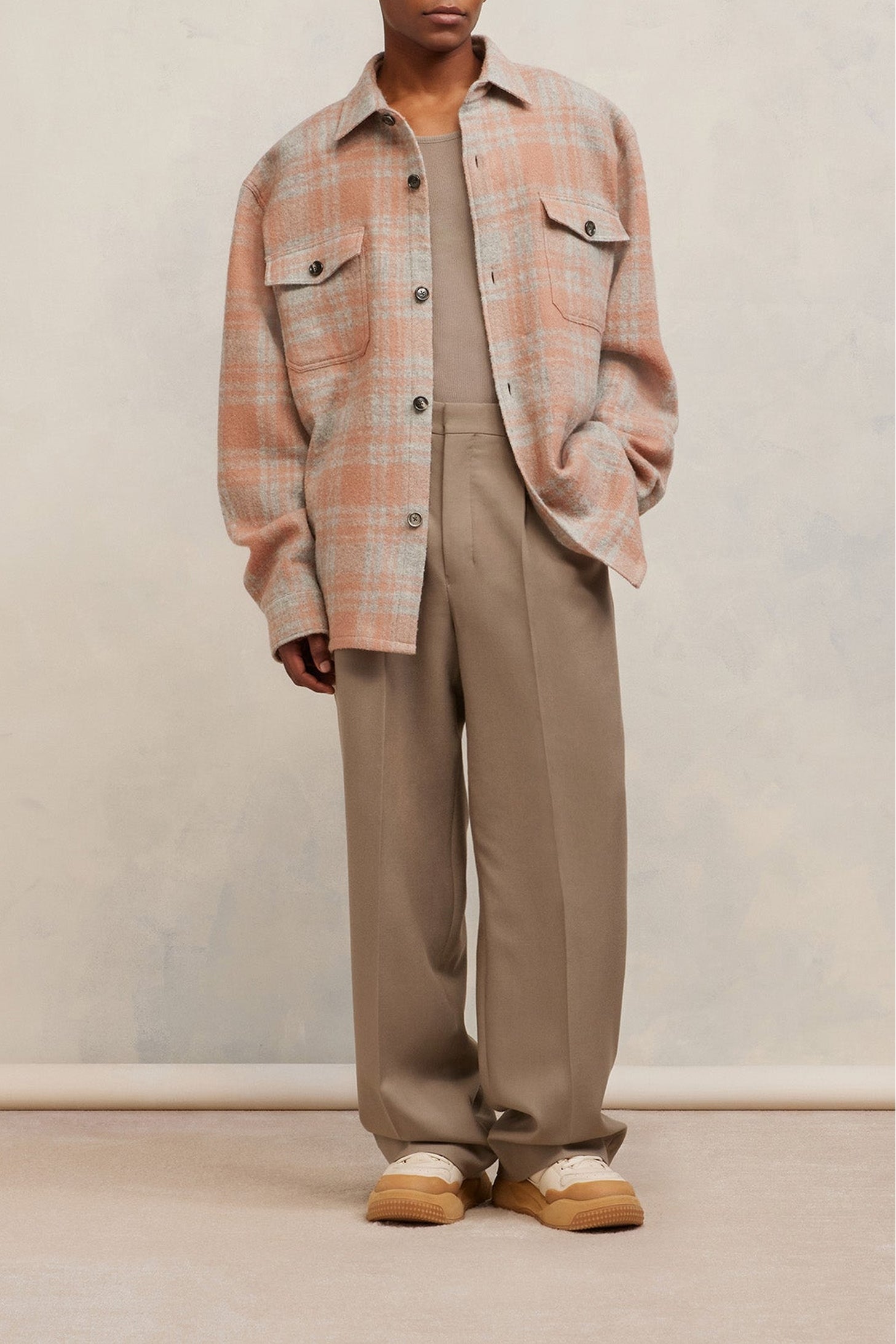 Surchemise oversize avec poches en laine - Powder Pink & Pearl Grey