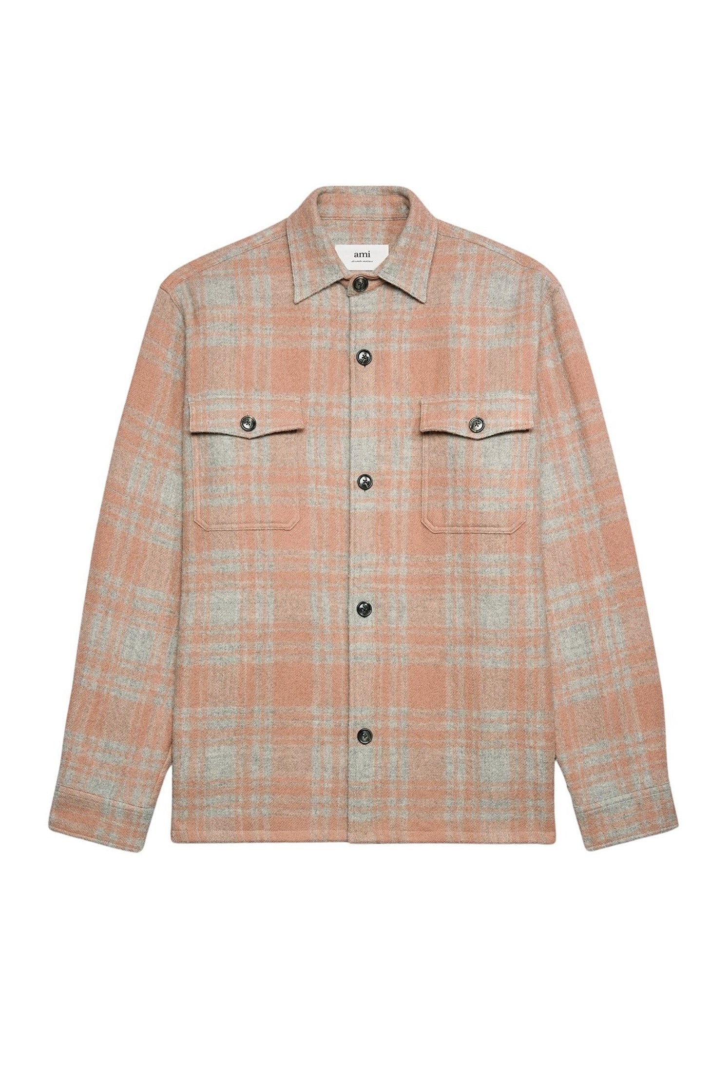 Surchemise oversize avec poches en laine - Powder Pink & Pearl Grey