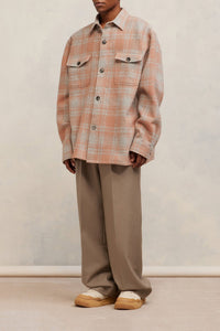 Surchemise oversize avec poches en laine - Powder Pink & Pearl Grey