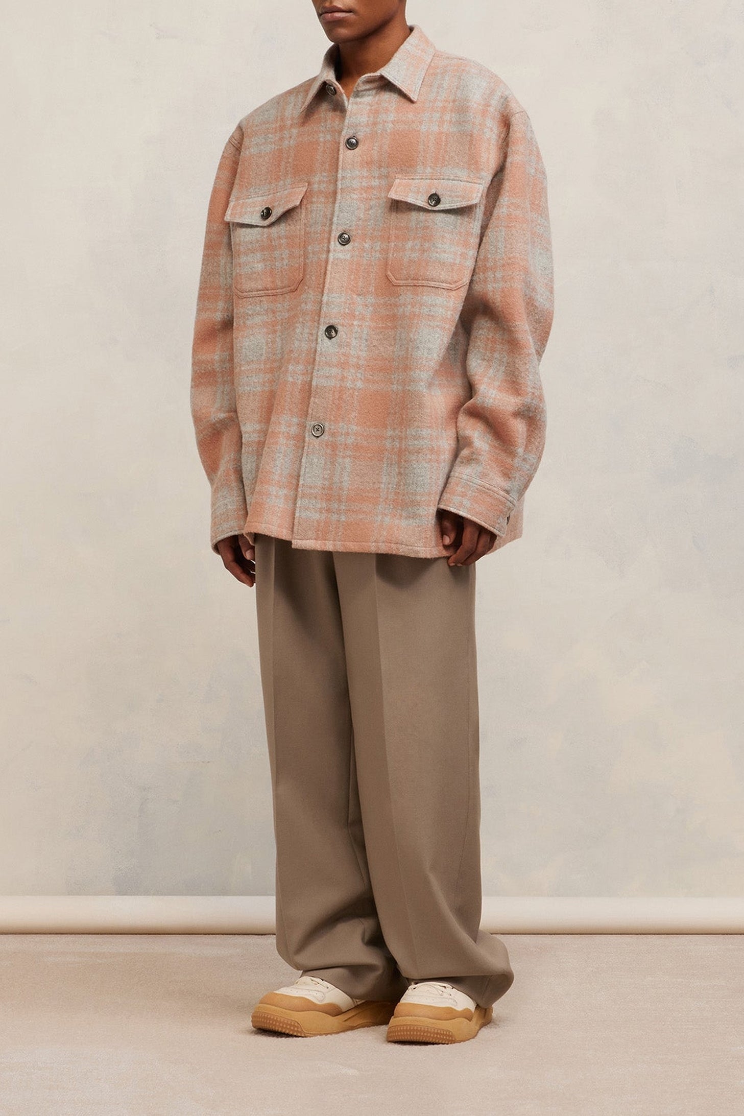 Surchemise oversize avec poches en laine - Powder Pink & Pearl Grey