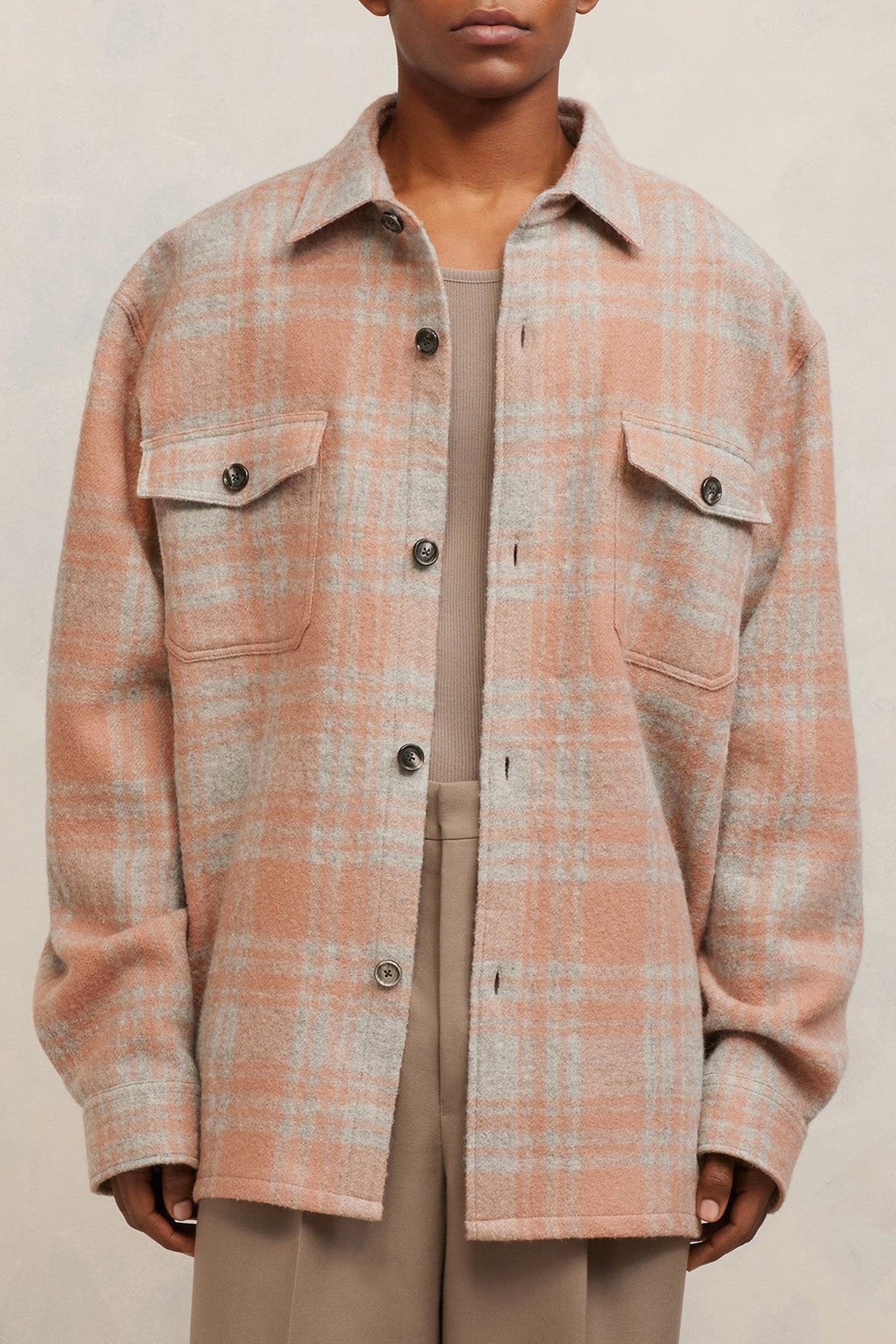 Surchemise oversize avec poches en laine - Powder Pink & Pearl Grey