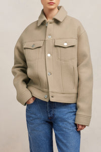 Veste boxy à poches en laine - Champagne