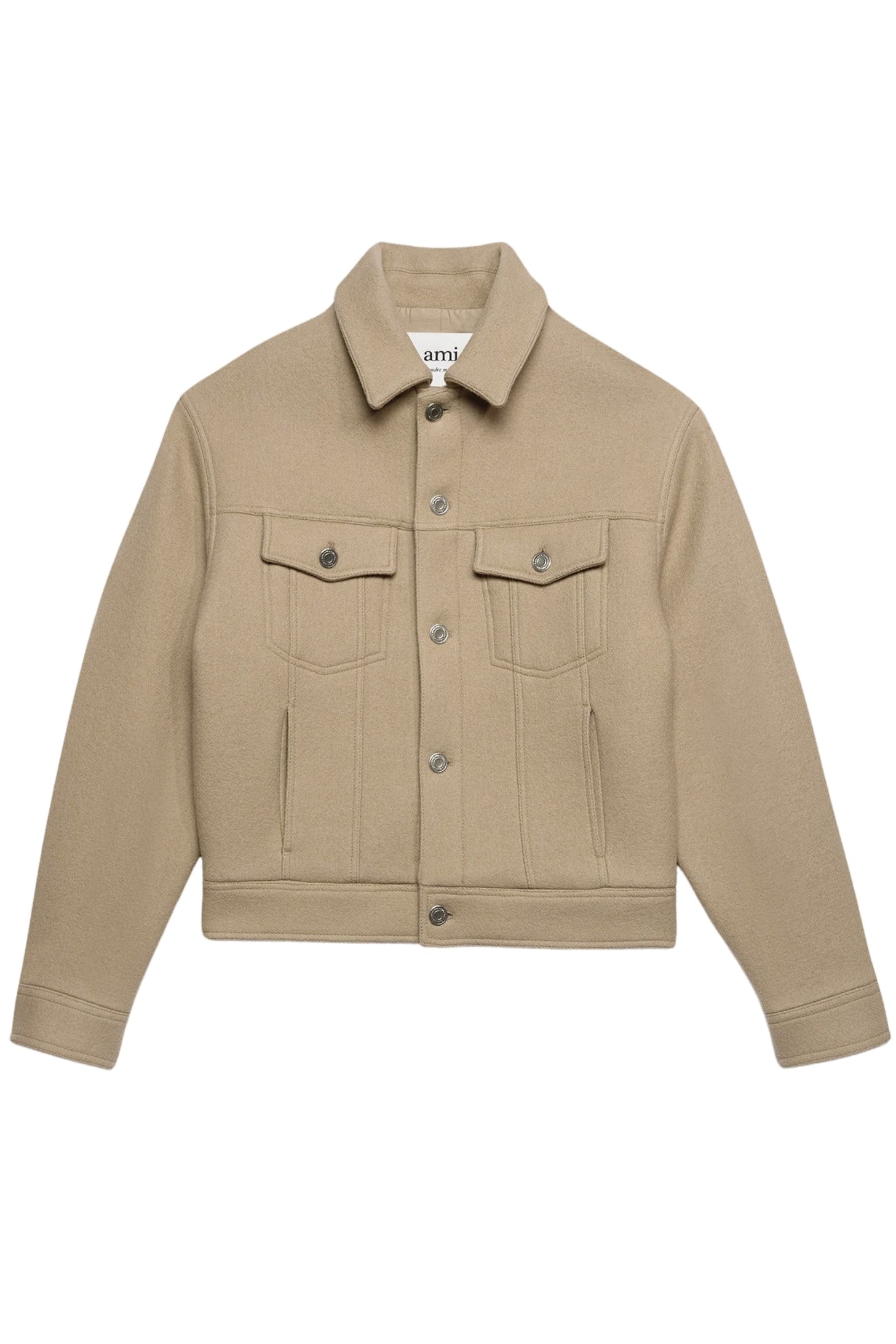 Veste boxy à poches en laine - Champagne