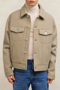 Veste boxy à poches en laine - Champagne