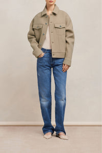 Veste boxy à poches en laine - Champagne