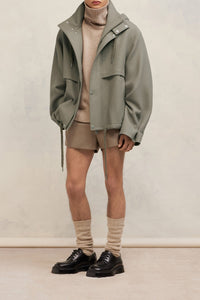 Parka courte avec cordons de serrage en laine - Taupe