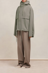 Parka courte avec cordons de serrage en laine - Taupe