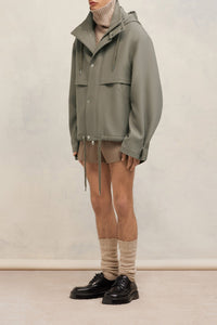 Parka courte avec cordons de serrage en laine - Taupe