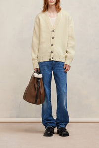 Cardigan avec détails découpés en laine - Ivory