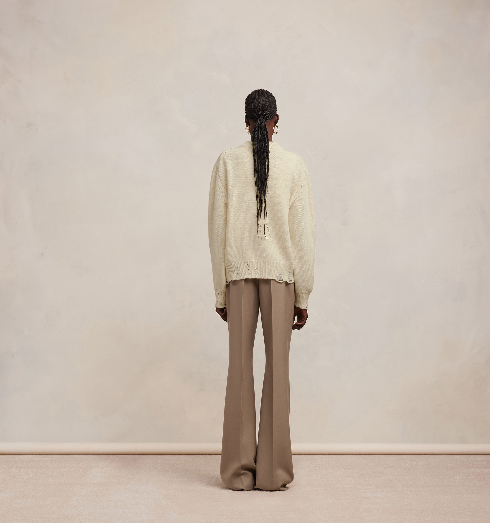 Cardigan avec détails découpés en laine - Ivory
