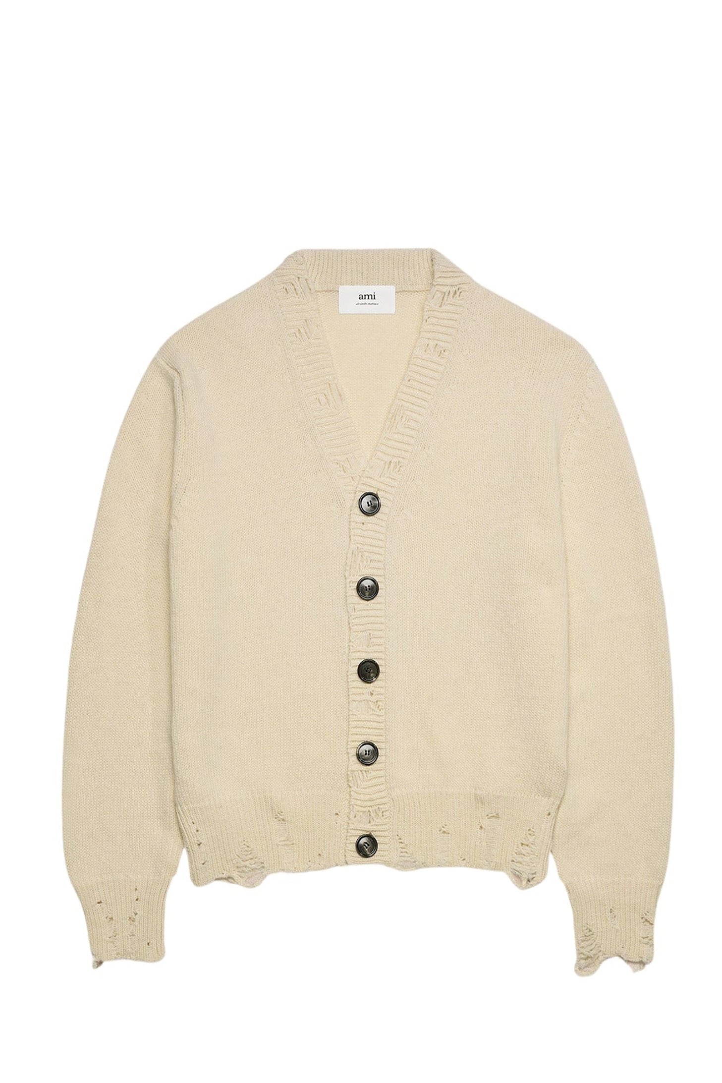 Cardigan avec détails découpés en laine - Ivory