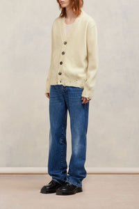 Cardigan avec détails découpés en laine - Ivory