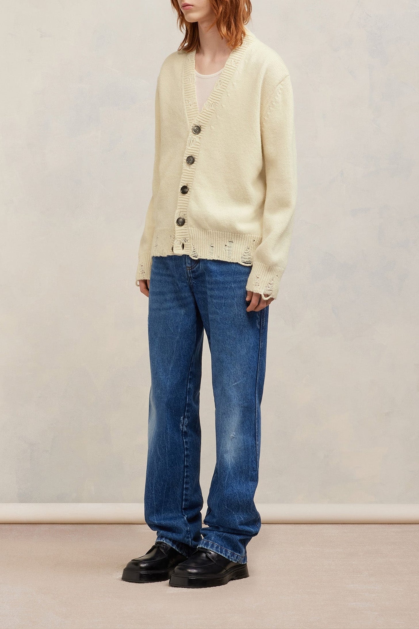 Cardigan avec détails découpés en laine - Ivory