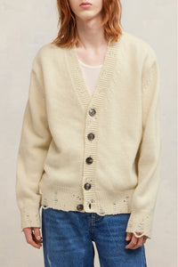 Cardigan avec détails découpés en laine - Ivory