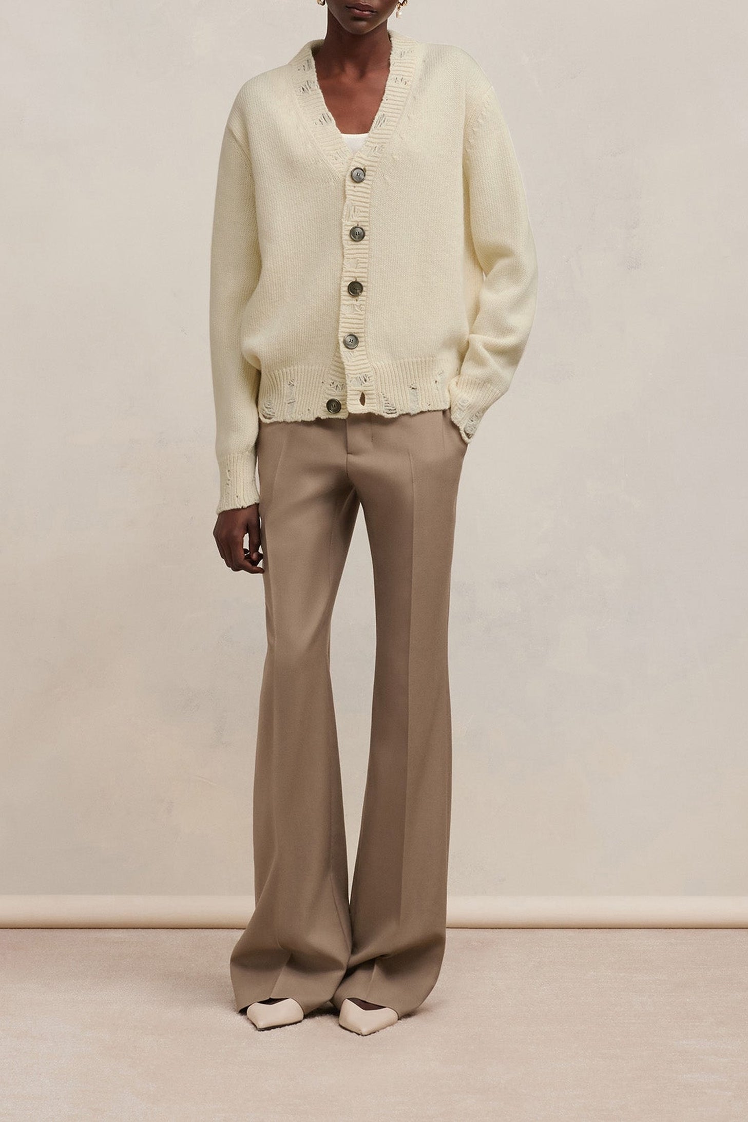 Cardigan avec détails découpés en laine - Ivory