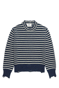 Pull rayé avec détails découpés en laine - Night Blue & Ivory