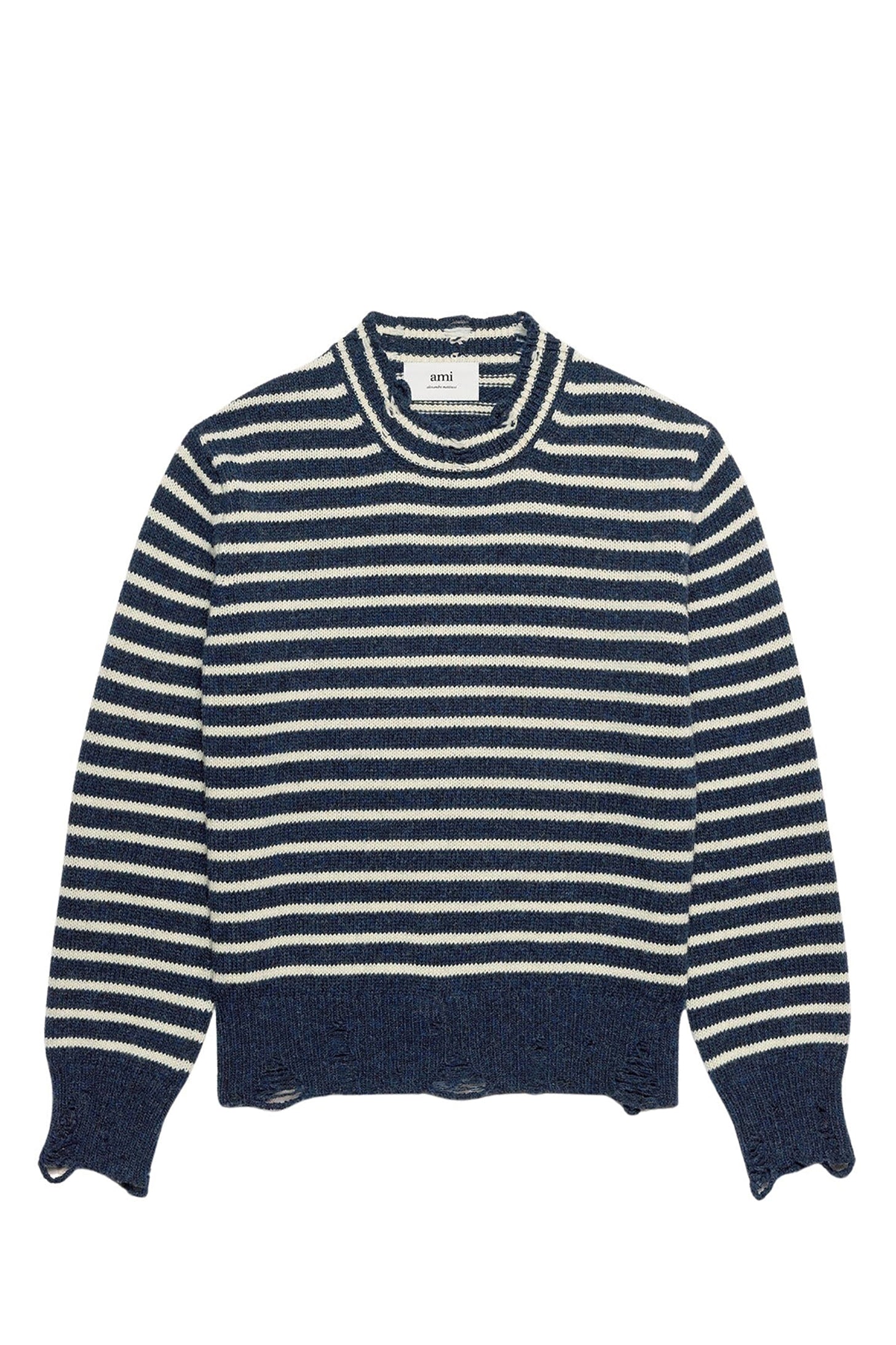 Pull rayé avec détails découpés en laine - Night Blue & Ivory
