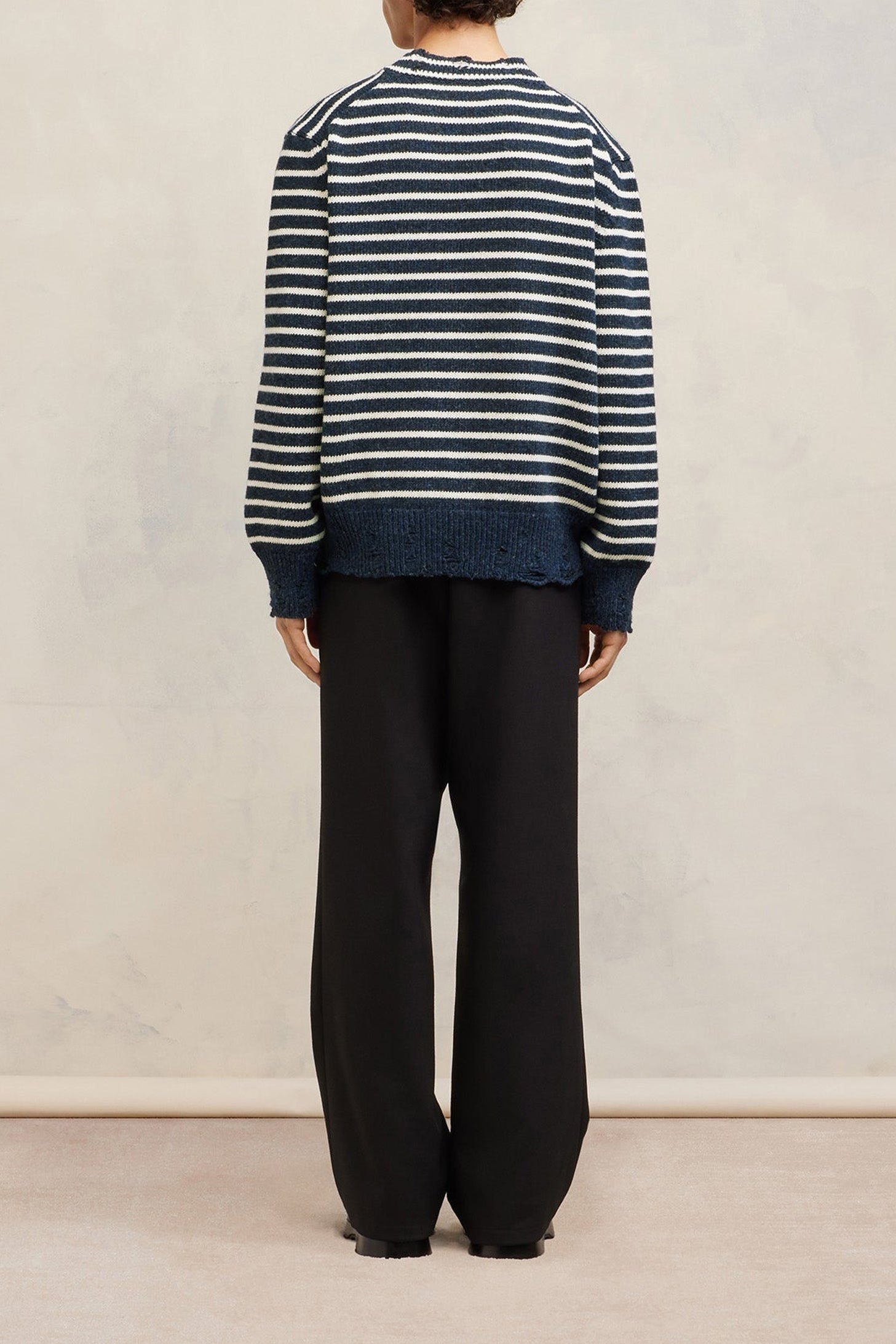 Pull rayé avec détails découpés en laine - Night Blue & Ivory