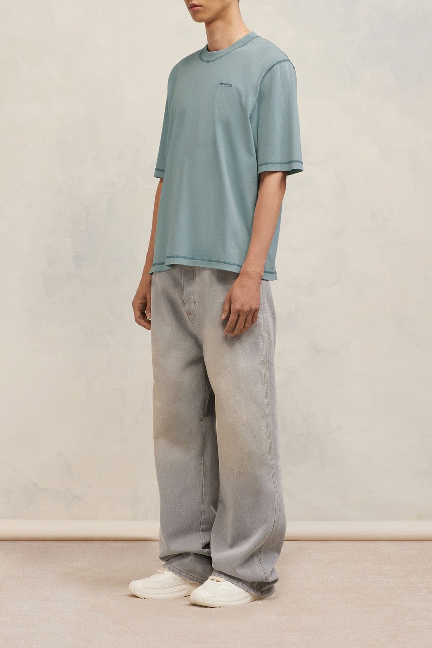 T-shirt Ami Paris délavé - Aquamarine