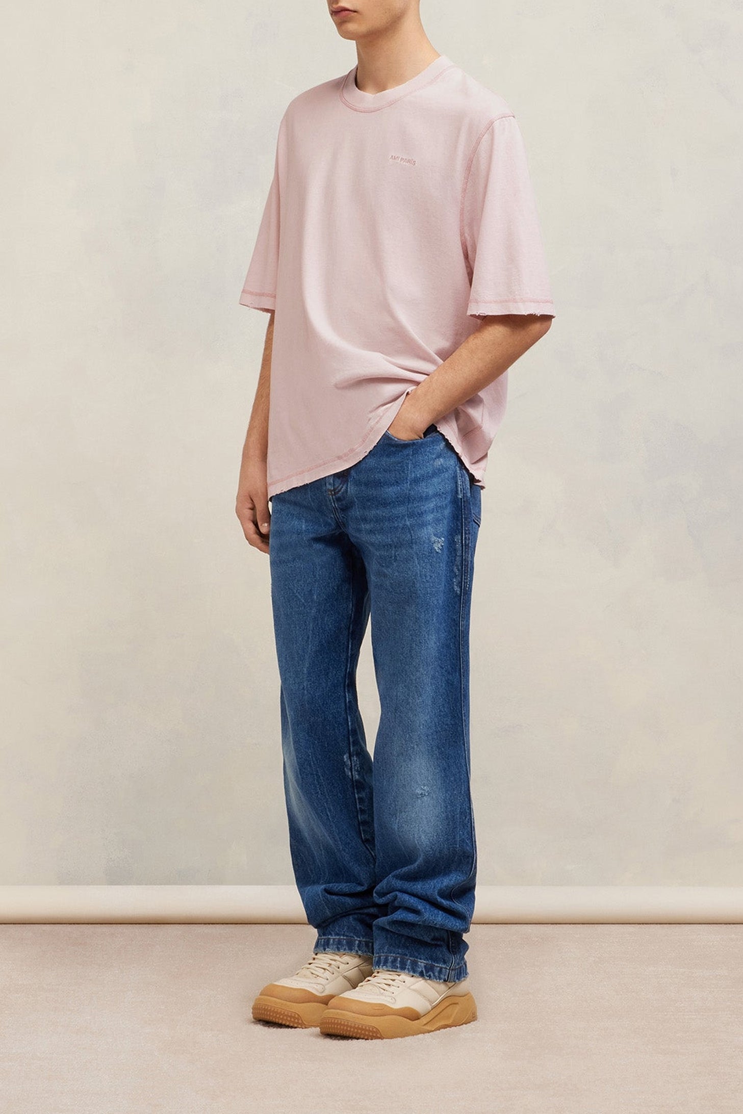 T-shirt Ami Paris délavé - Nude Pink