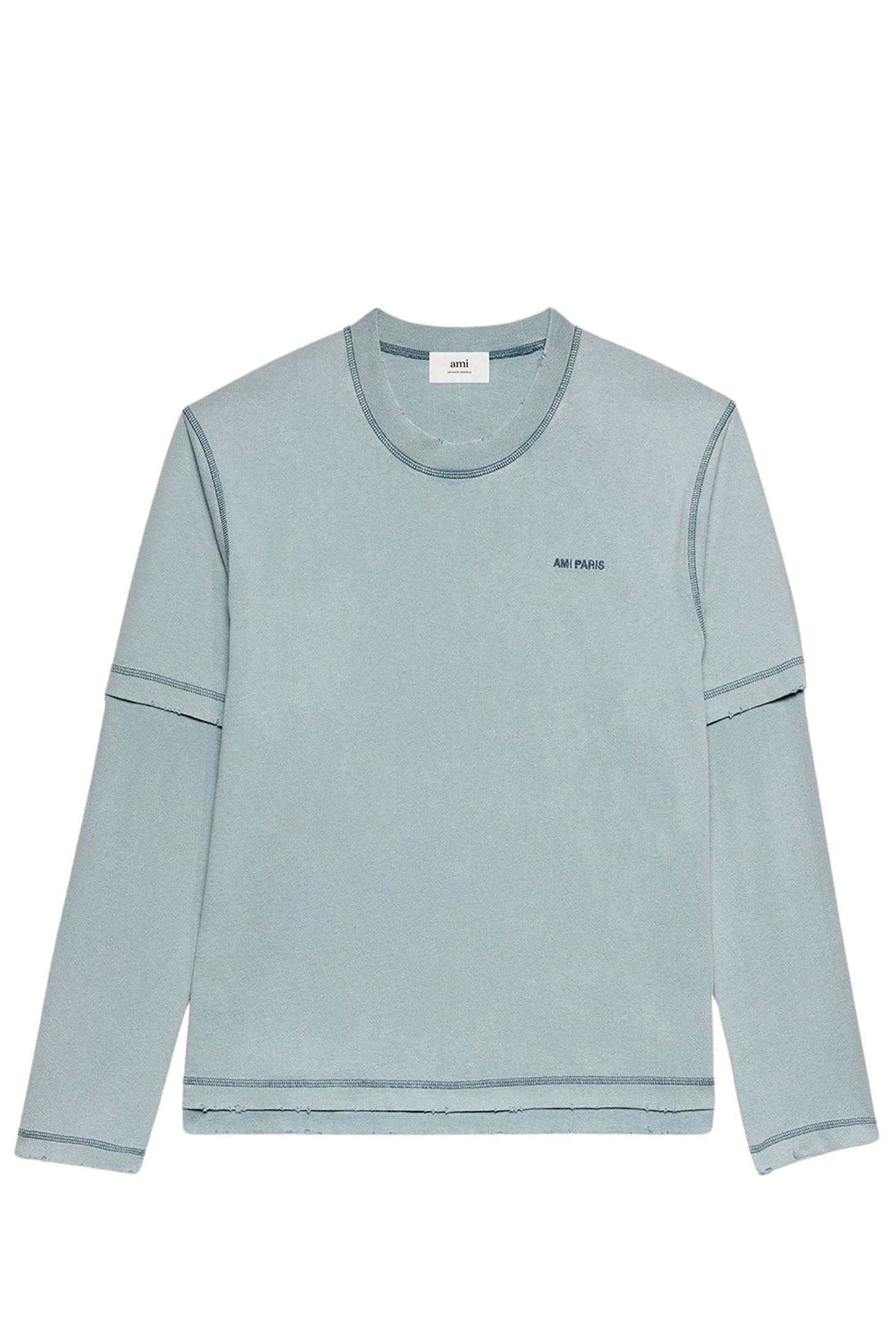T-shirt Ami Paris délavé à manches longues - Aquamarine