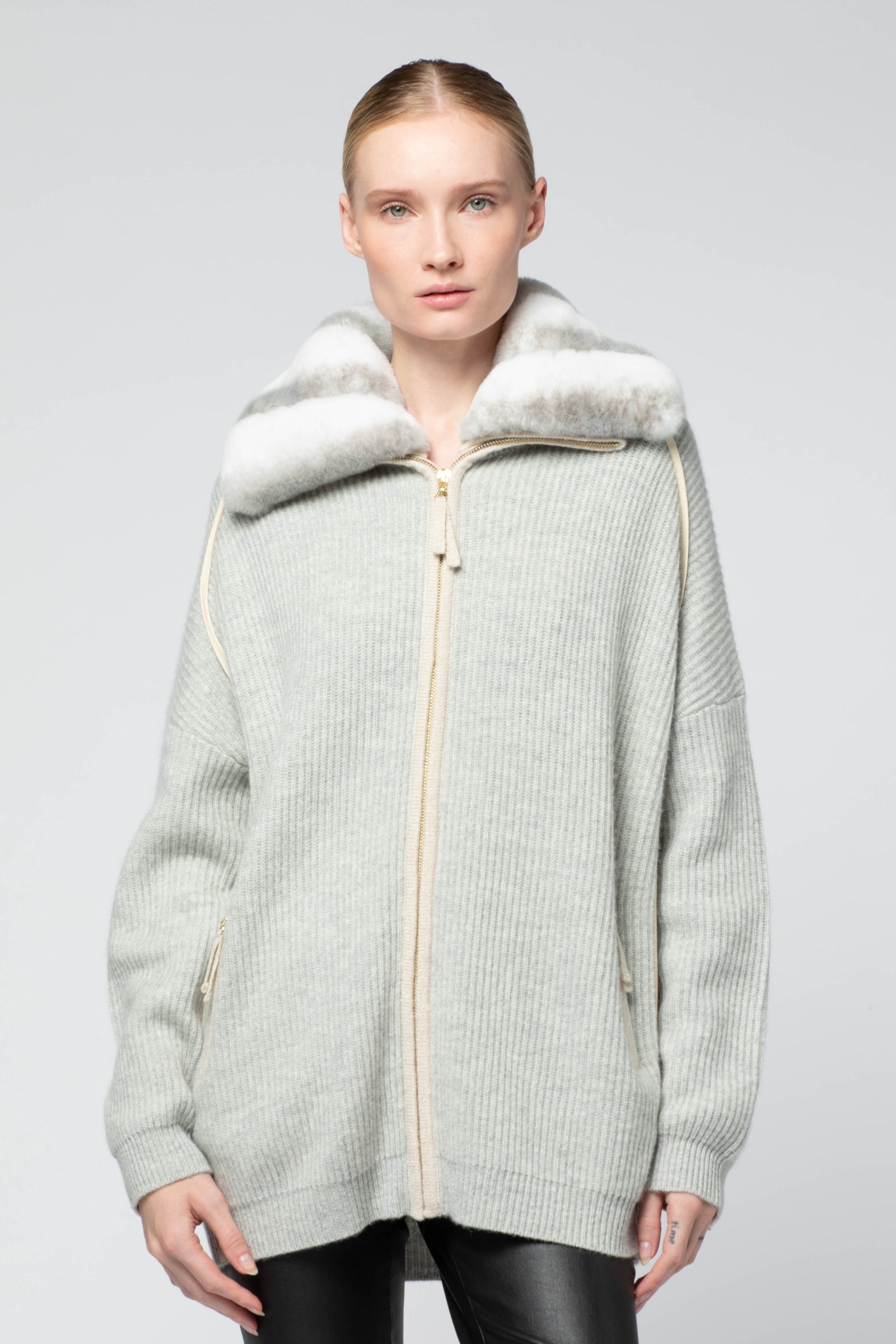 1 QTY NEW GILET ZIP DETAILS CUIR ET REX