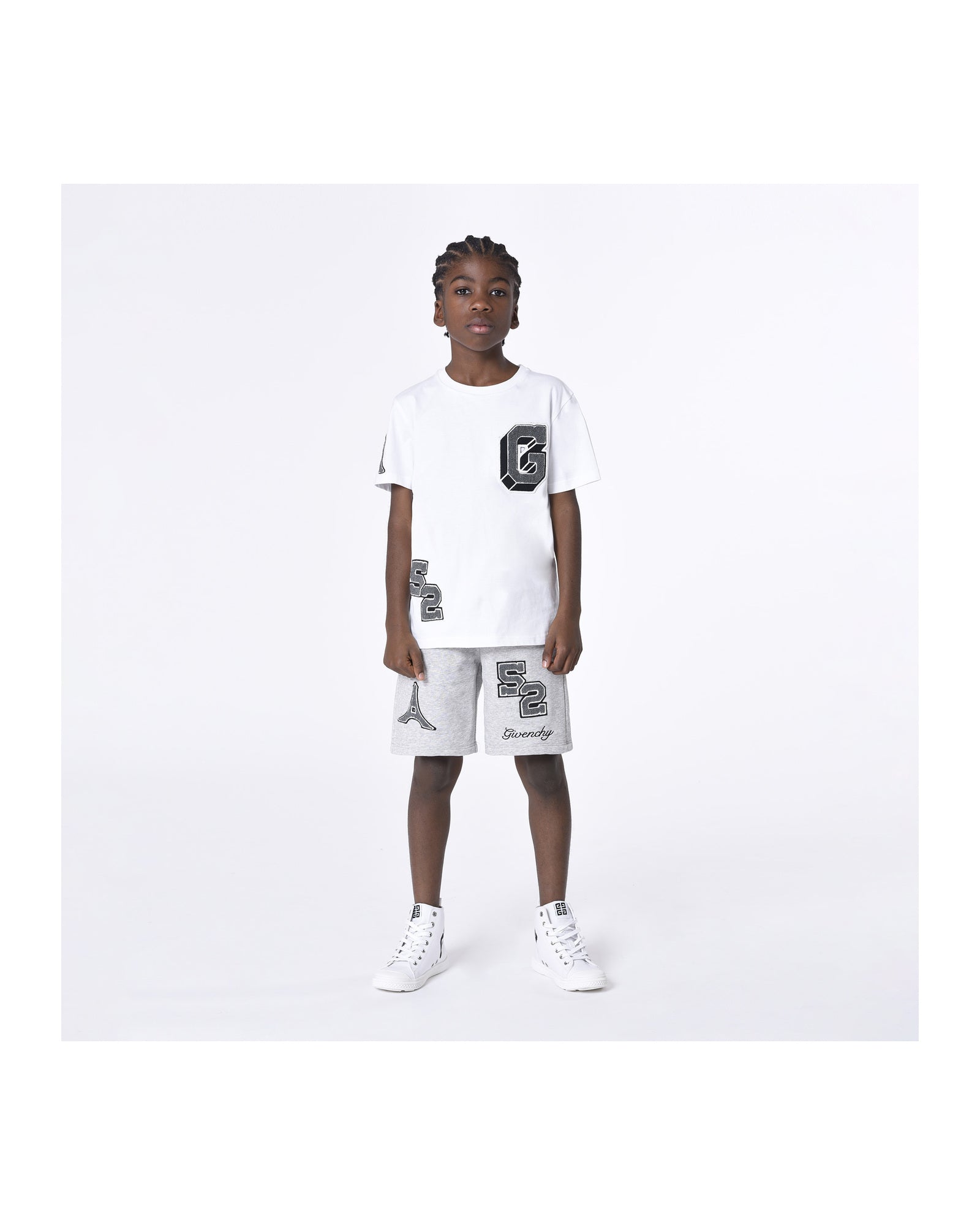 Short en coton - Gris chiné