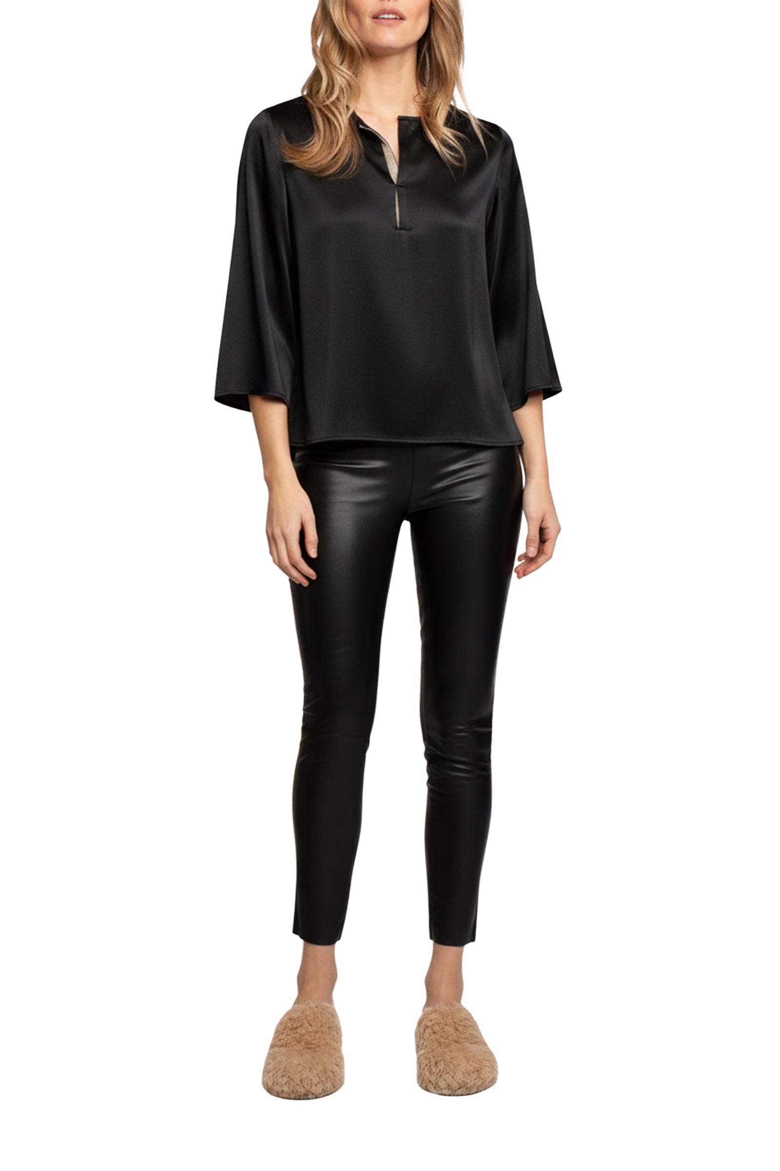 Legging Bamba taille haute en cuir stretch - Black