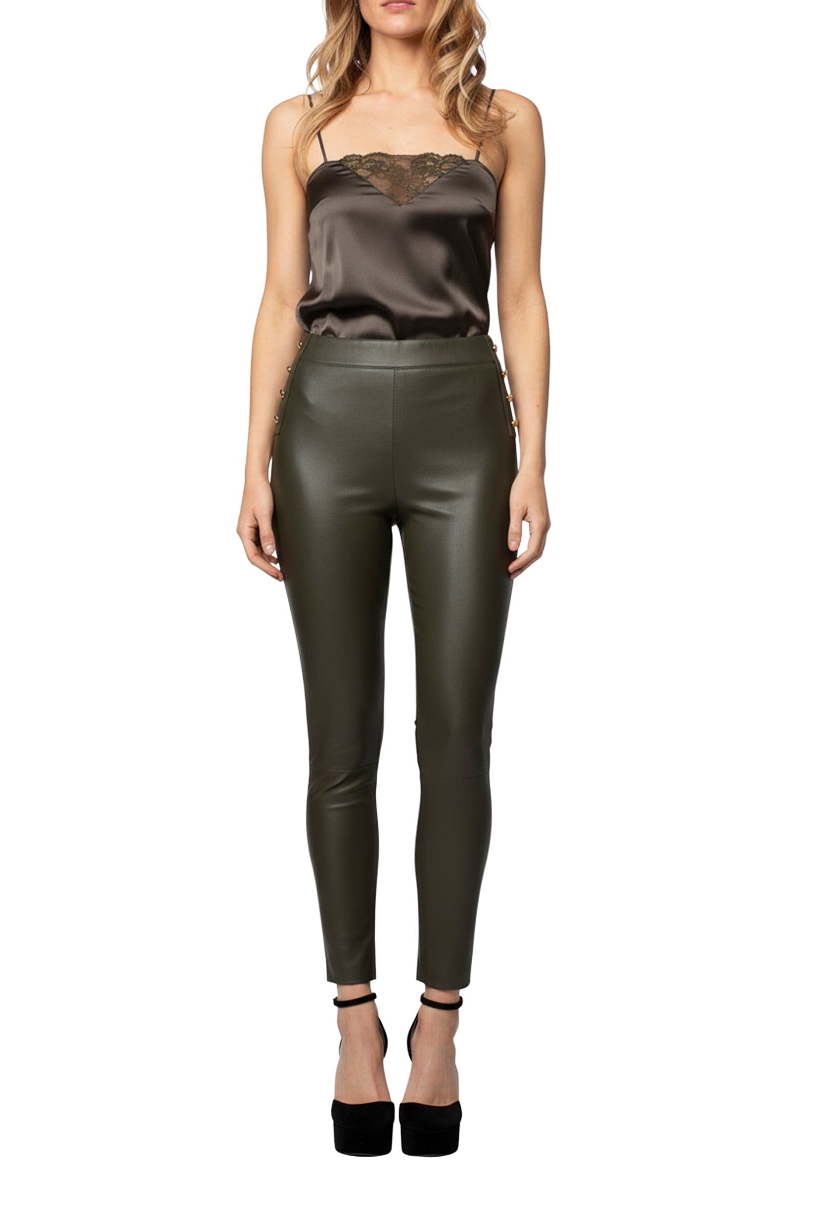 Bamba high-waisted leggings in stretch leather - Thyme